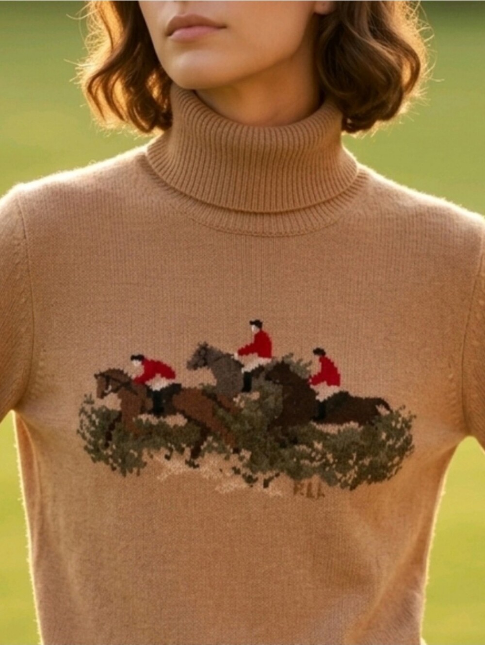 Vintage Ralph Lauren Equestrian Fox Hunt Lambswool Turtleneck Sweater Medium - Picture 15 of 16